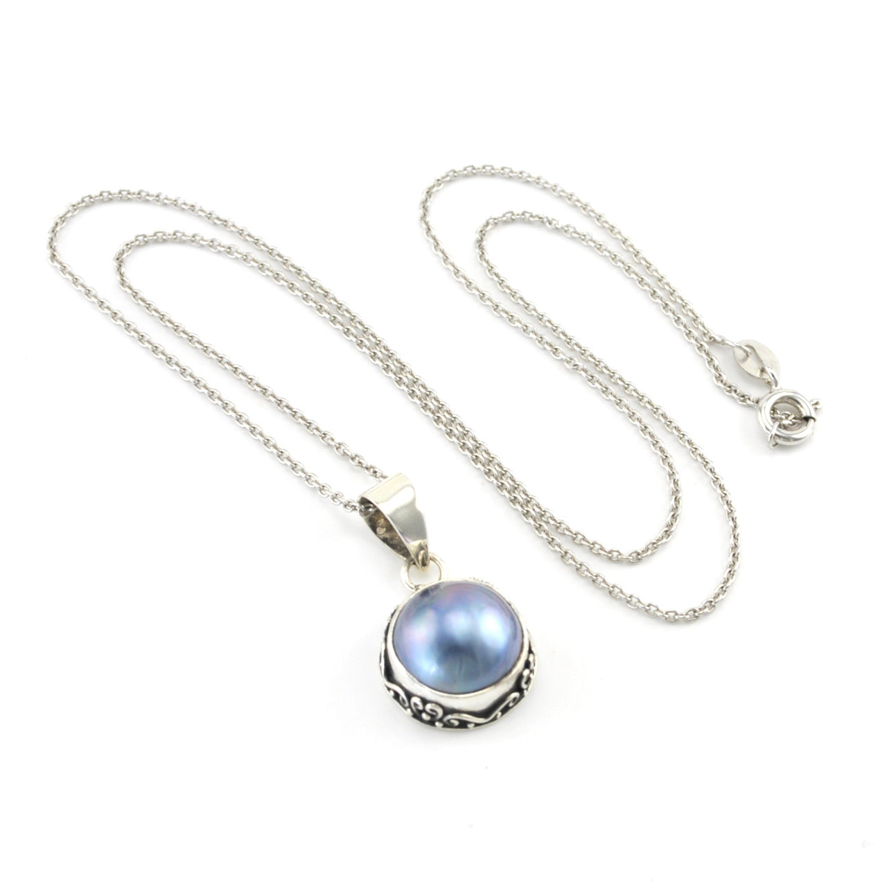 Silver Grey Pearl Bali Necklace