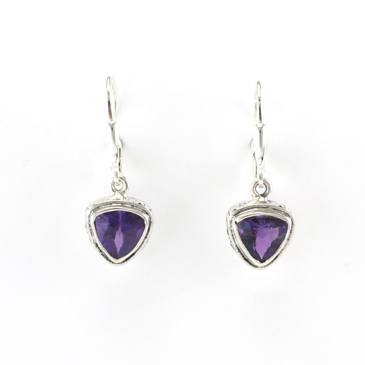 Alt View Silver Amethyst 7mm Trillion Bali Dangle Earrings