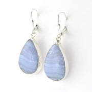 Silver Blue Lace Agate Tear Dangle Earrings