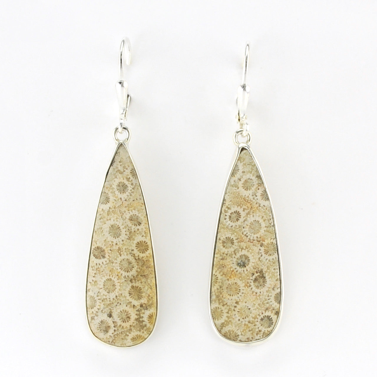 Alt View Silver Fossil Coral Tear Dangle Earrings