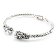 Alt View Sterling Silver Pearl Bali Hinged Cuff Bracelet