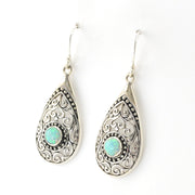 Side View Silver Created Green Opal Tear Bali Earrings