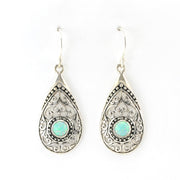 Alt View Silver Created Green Opal Tear Bali Earrings