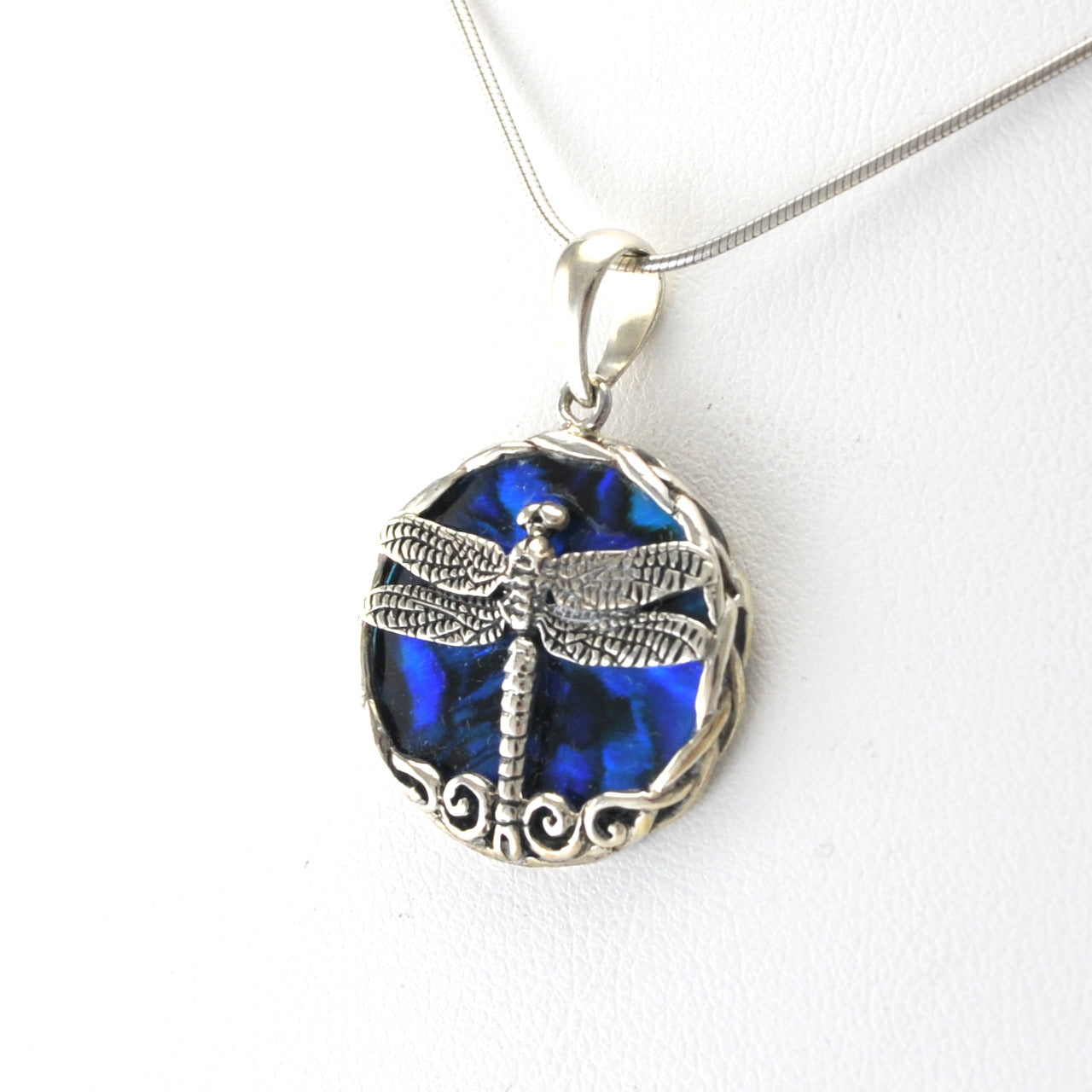 Silver Blue Abalone Dragonfly Small Pendant