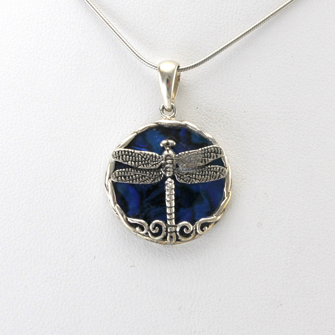 Alt View Silver Blue Abalone Dragonfly Small Pendant