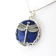 Silver Blue Abalone Dragonfly Pendant