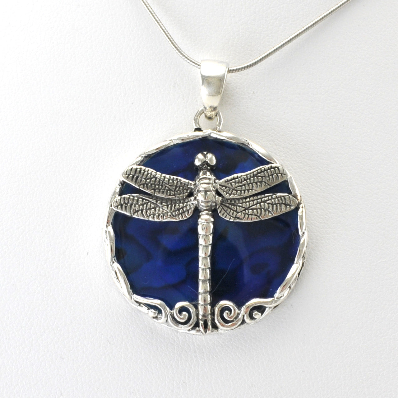 Alt View Silver Blue Abalone Dragonfly Pendant