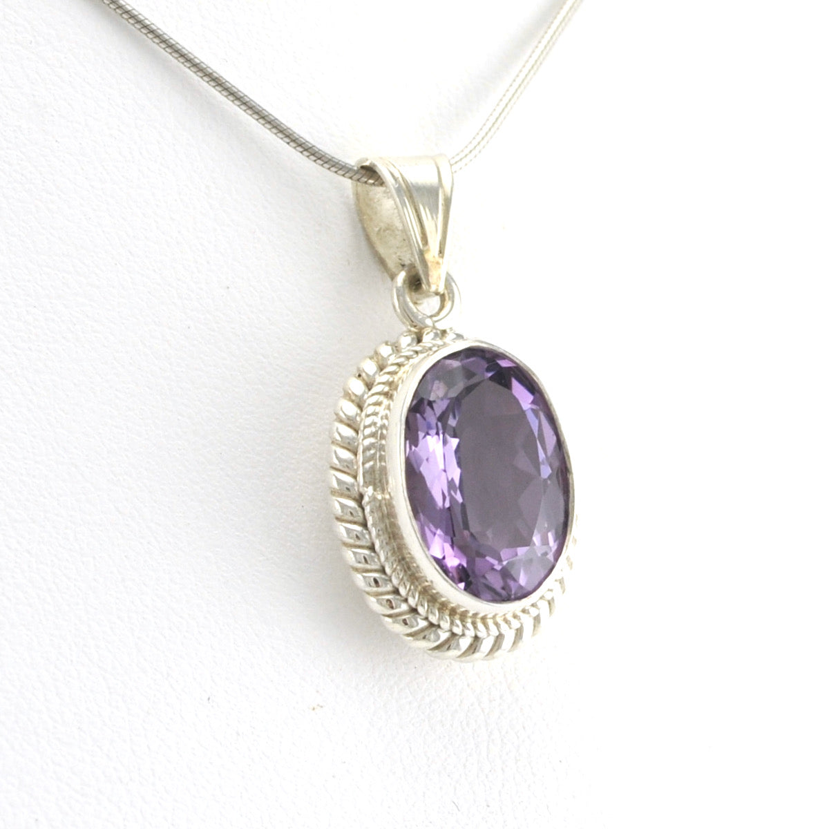 Side View Sterling Silver Amethyst 10x14mm Oval Pendant