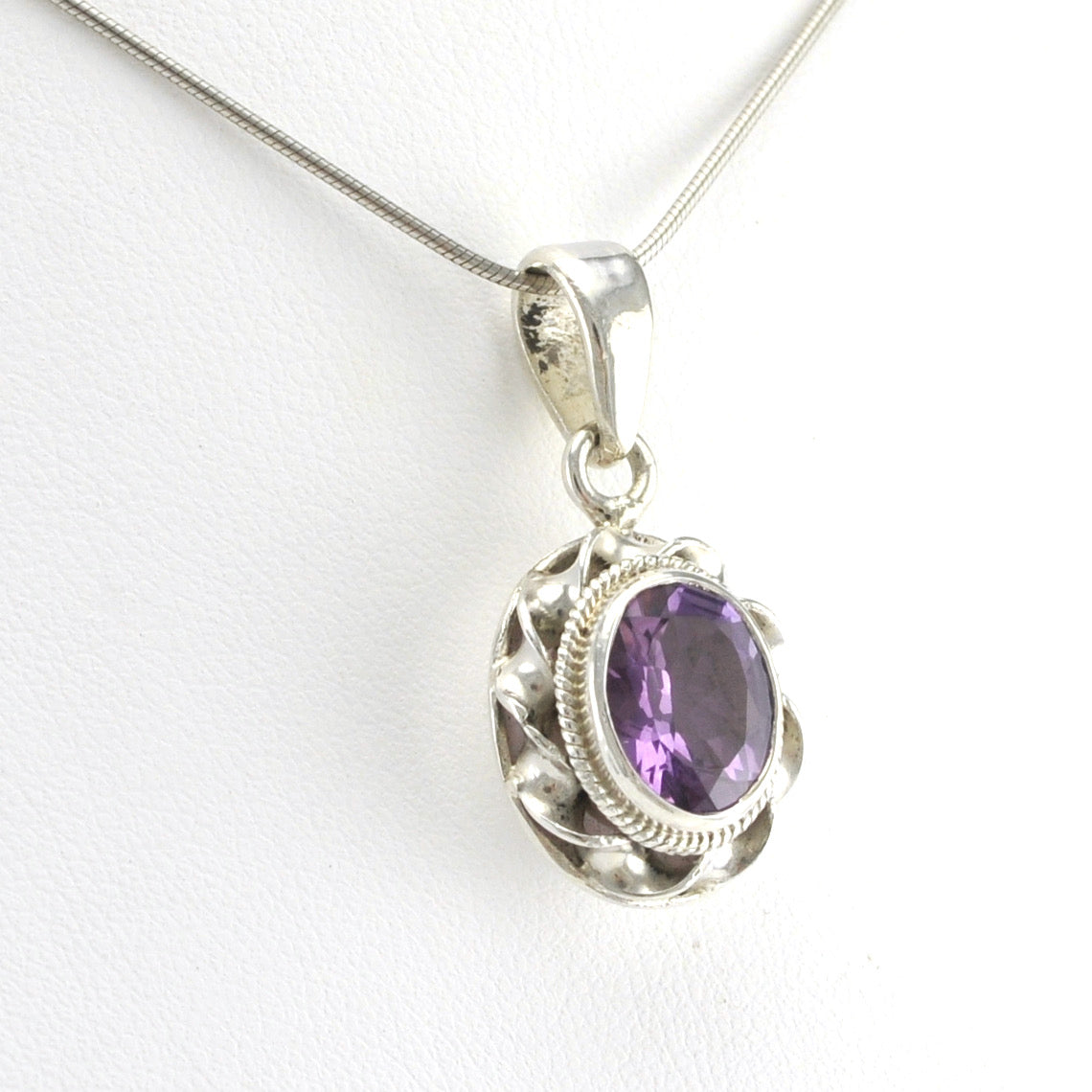 Side View Sterling Silver Amethyst 8x10mm Oval Pendant