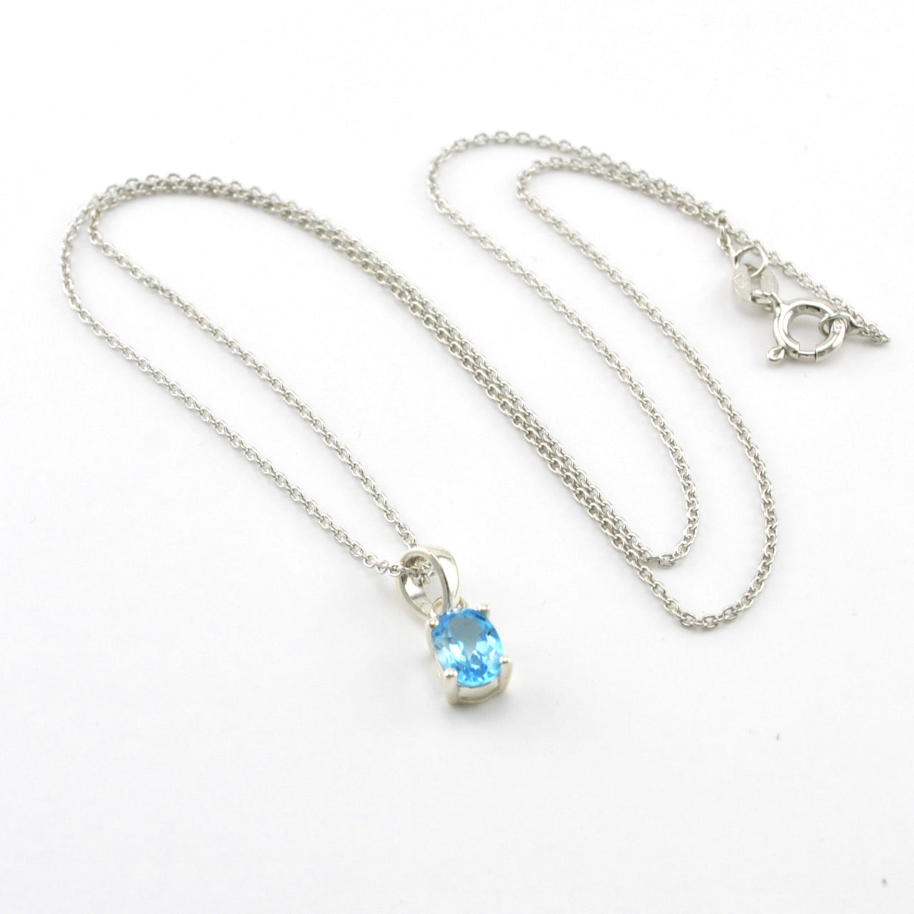 Silver Blue Topaz 5x7mm Oval Necklace