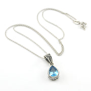 Silver Blue Topaz 7x10mm Tear Bali Necklace