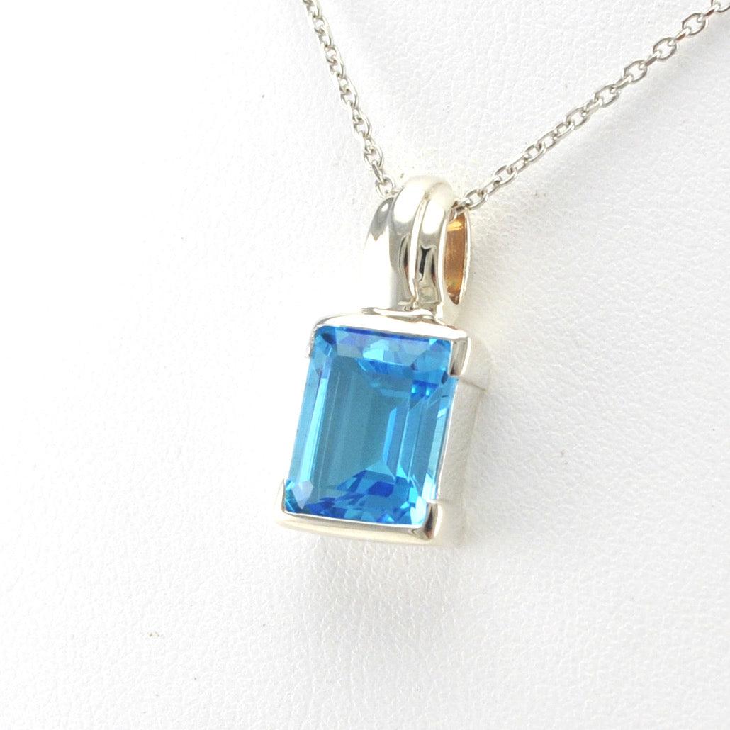 Side View ilver Blue Topaz 8x10mm Rectangle Necklace