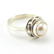 Side View Sterling Silver 9mm Pearl Ring