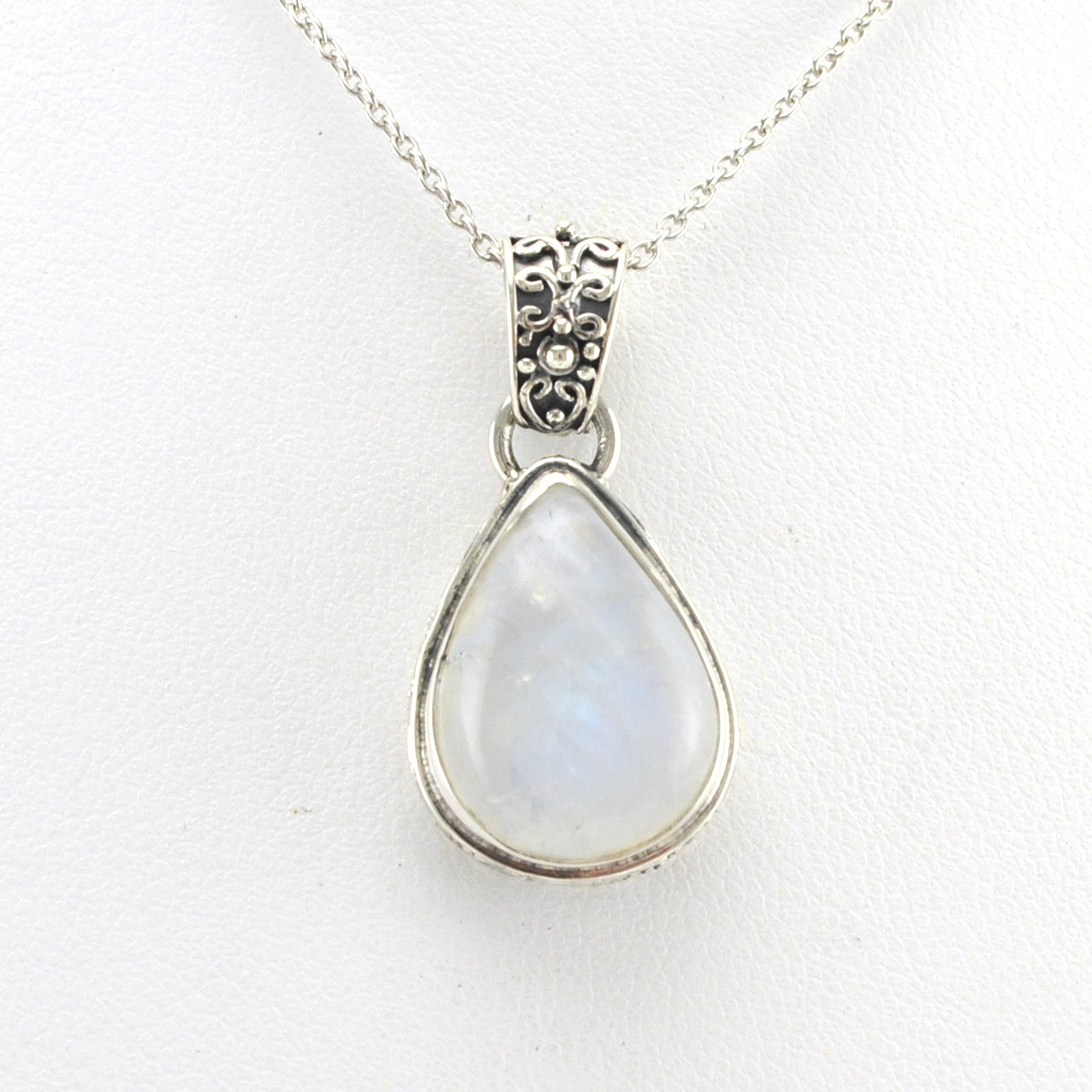 Sterling Silver Moonstone 12x16mm Tear Bali Necklace