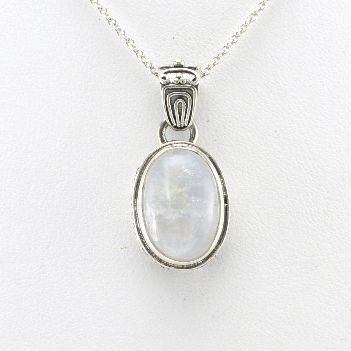 Alt View Silver Moonstone 10x14mm Oval Bali Necklace