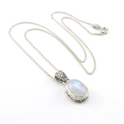 Silver Moonstone 10x14mm Oval Bali Necklace
