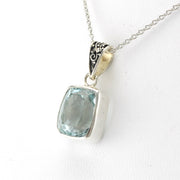 Side View Silver Aquamarine 9x11mm Rect Necklace