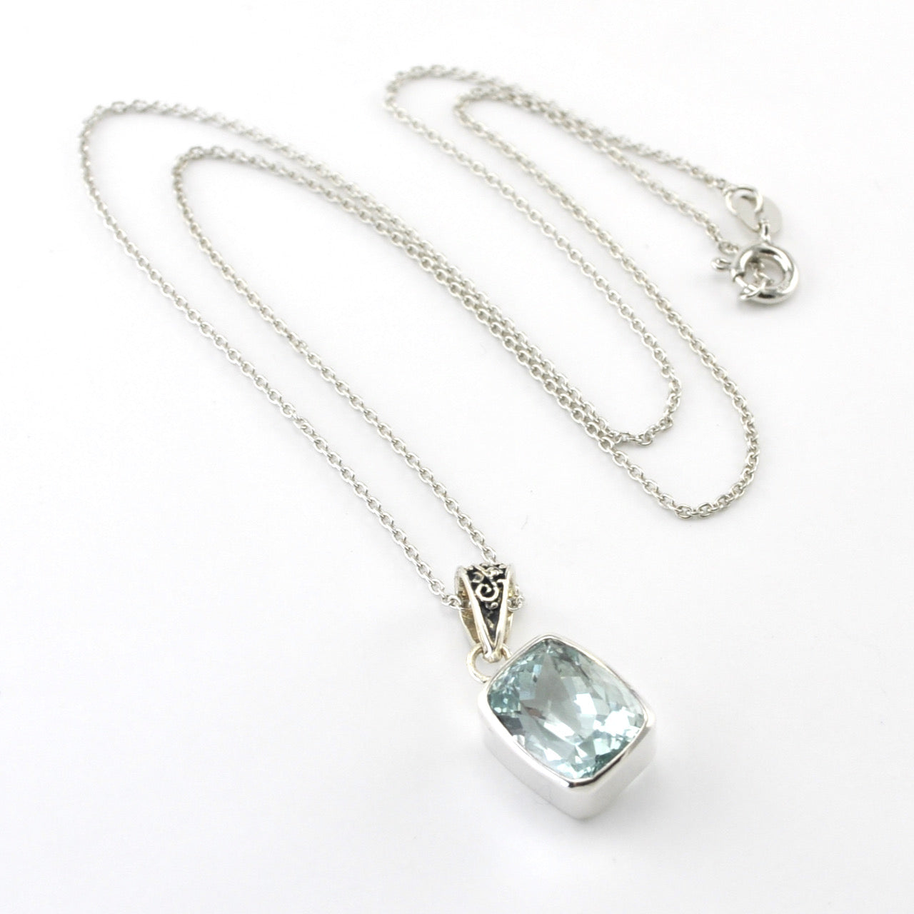 Silver Aquamarine 9x11mm Rect Necklace