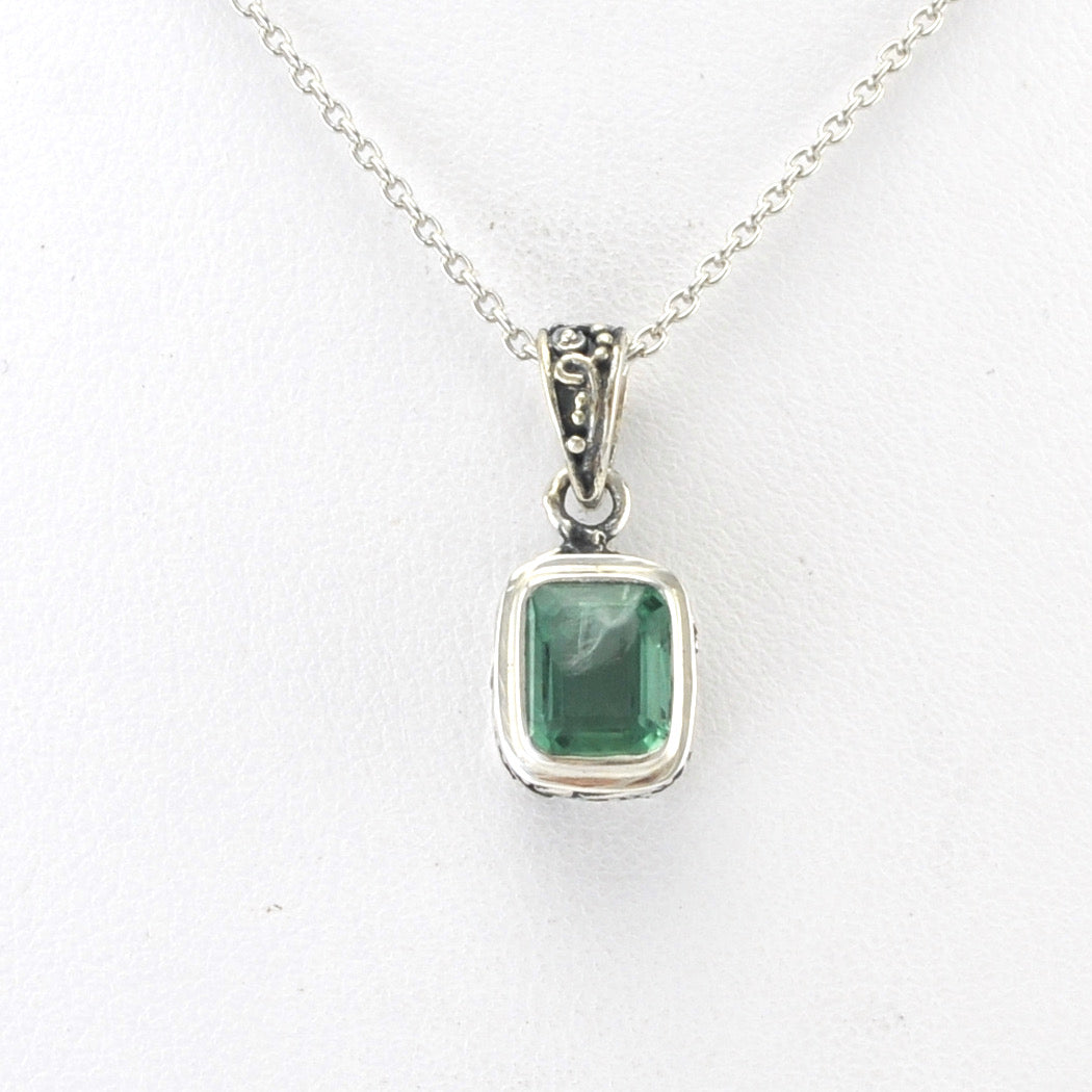 Alt View Silver Emerald 5x7mm Rectangle Bali Necklace