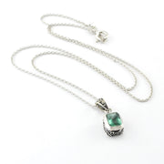 Silver Emerald 5x7mm Rectangle Bali Necklace