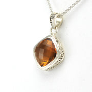 Side View Silver Citrine 10mm Offset Square Bali Necklace