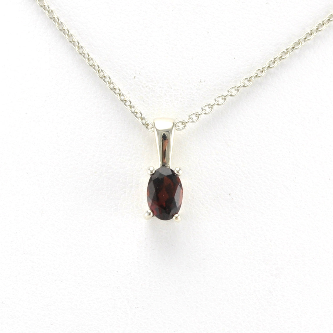 Alt View Silver Garnet 4x6mm Oval Necklace