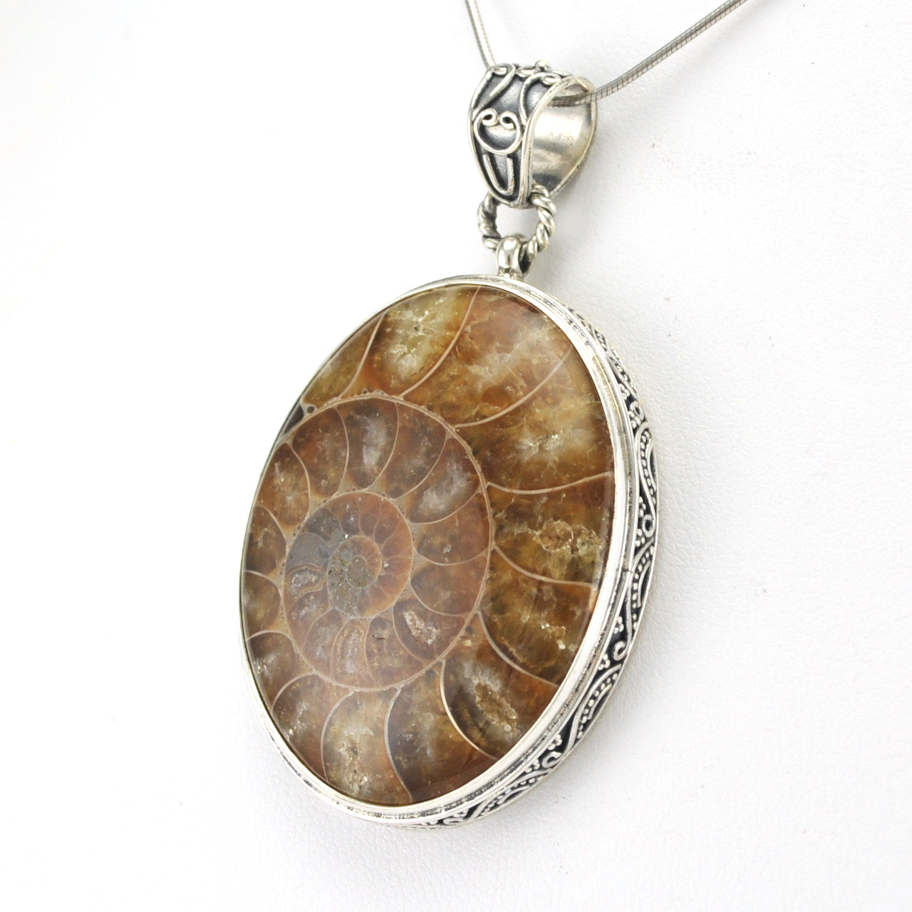 Silver Ammonite Oval Bali Pendant