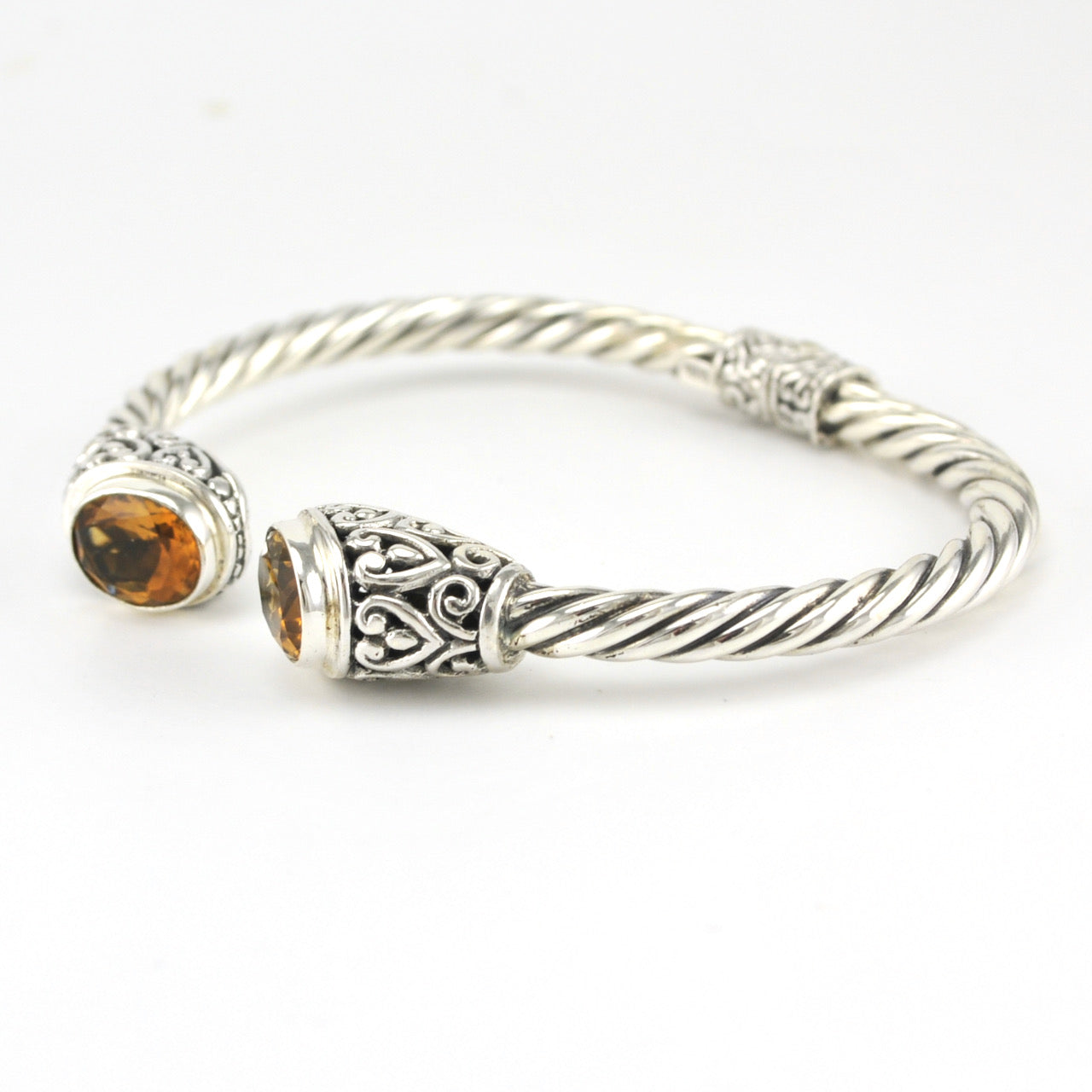 Side View Silver Citrine Oval Hinged Cuff Bracelet