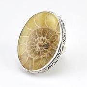 Sterling Silver Ammonite Oval Bali Ring