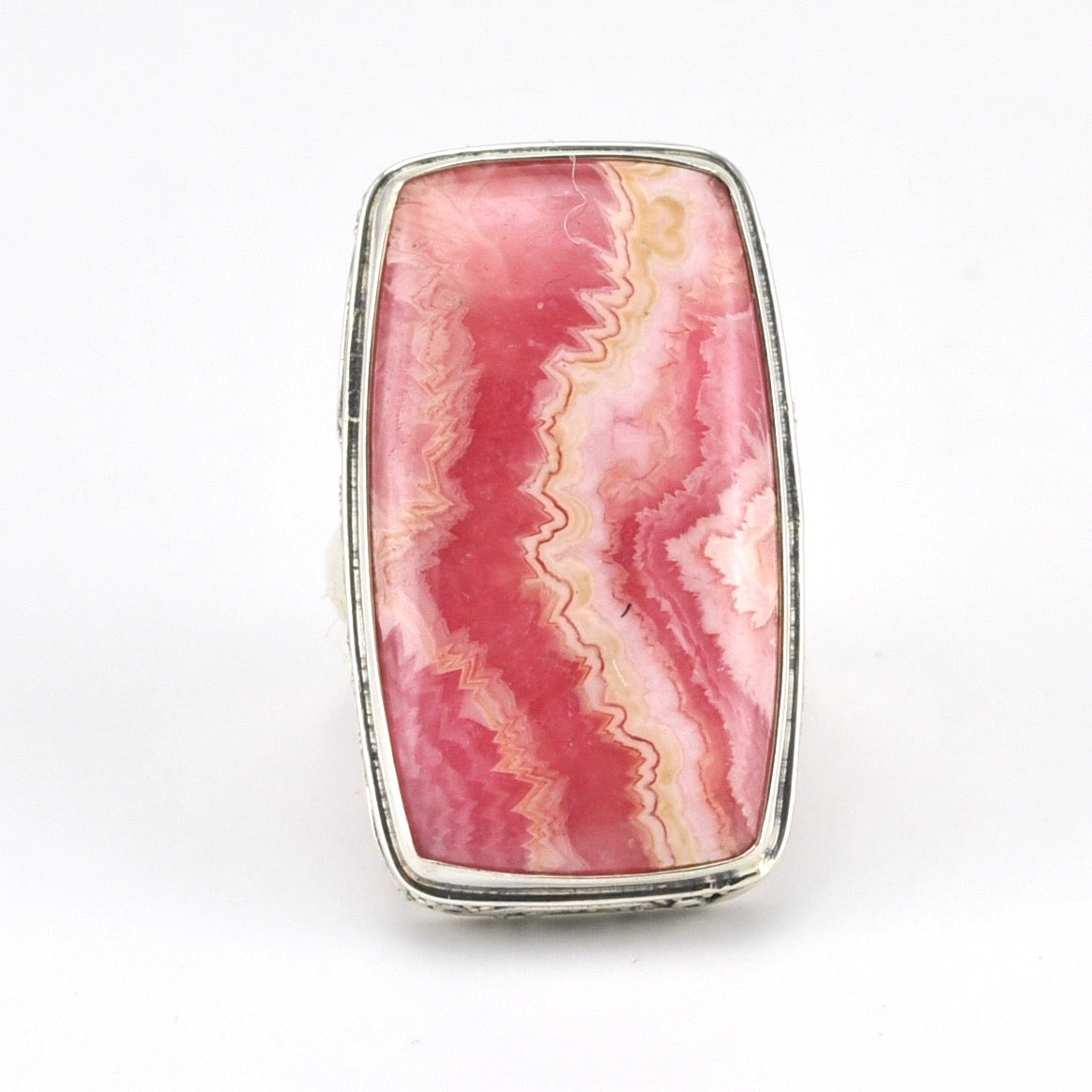 Alt View Sterling Silver Rhodochrosite Rectangle Bali Ring