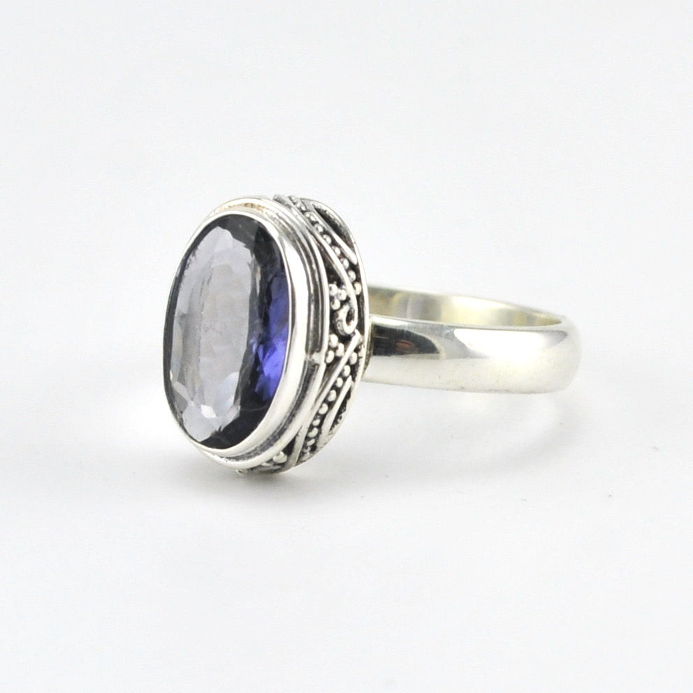 Silver Iolite Oval Bali Ring