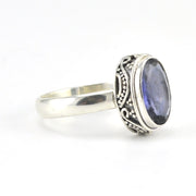 Side View Silver Iolite Oval Bali Ring