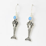 Silver Created Blue Opal Mermaid Dangle Earrings