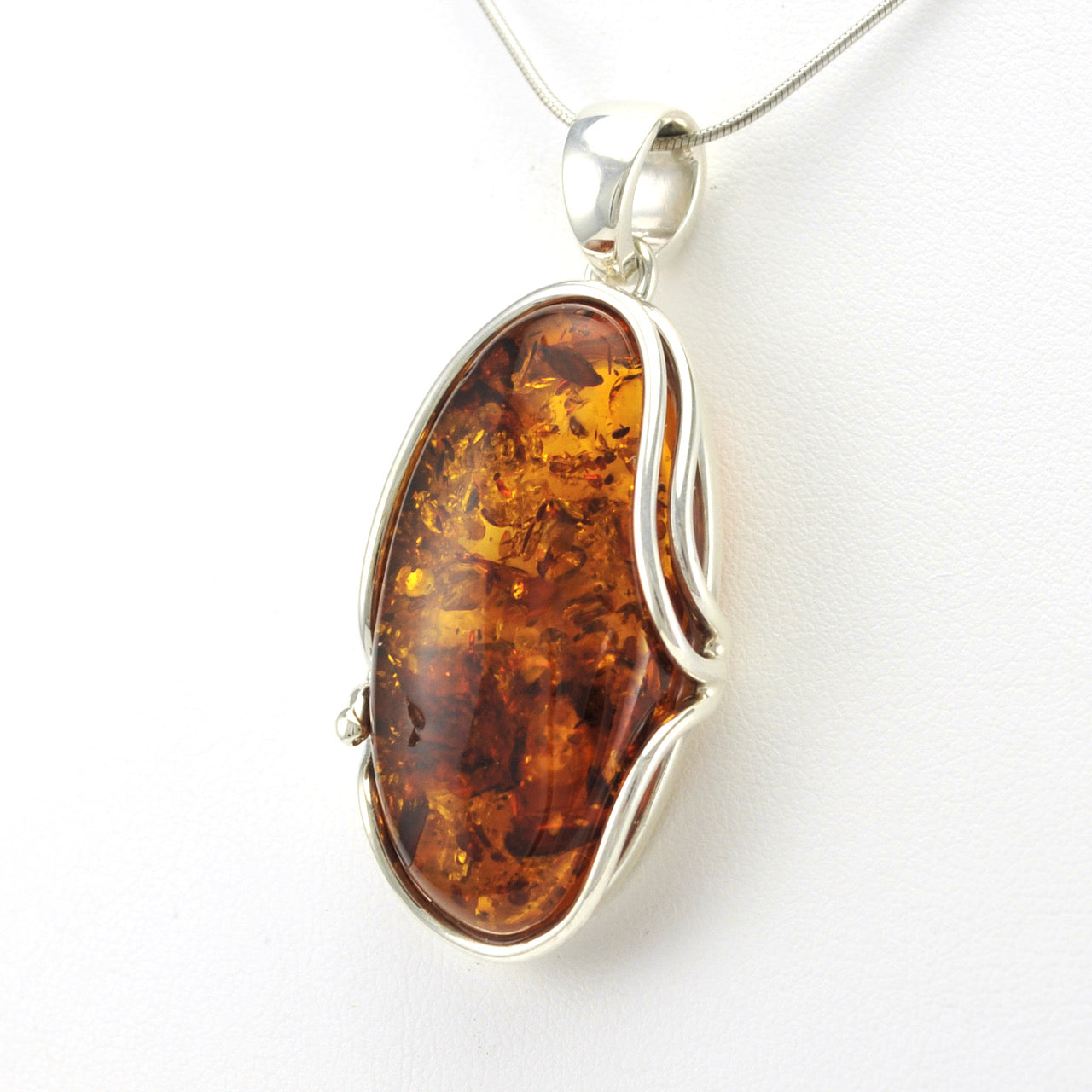 Sterling Silver Amber Oval Pendant