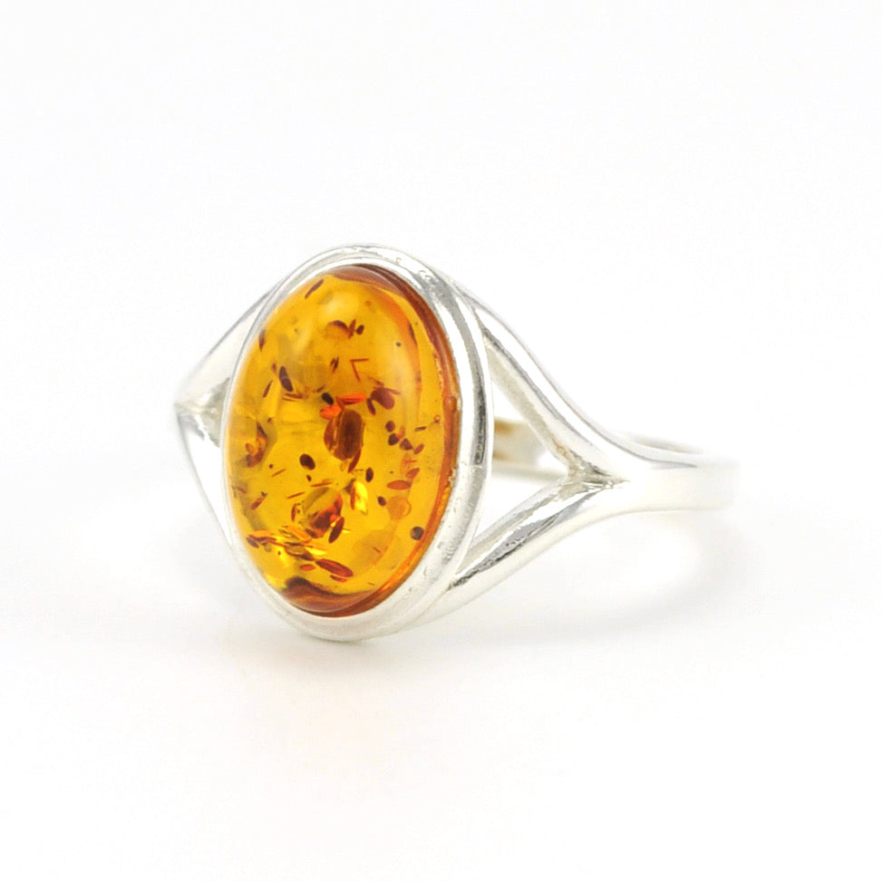 Side View Sterling Silver Amber Oval Ring