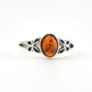 Alt View Sterling Silver Amber Oval with Butterfly Ring