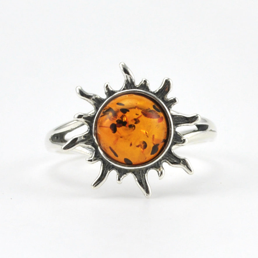 Sterling Silver Amber Sun Ring