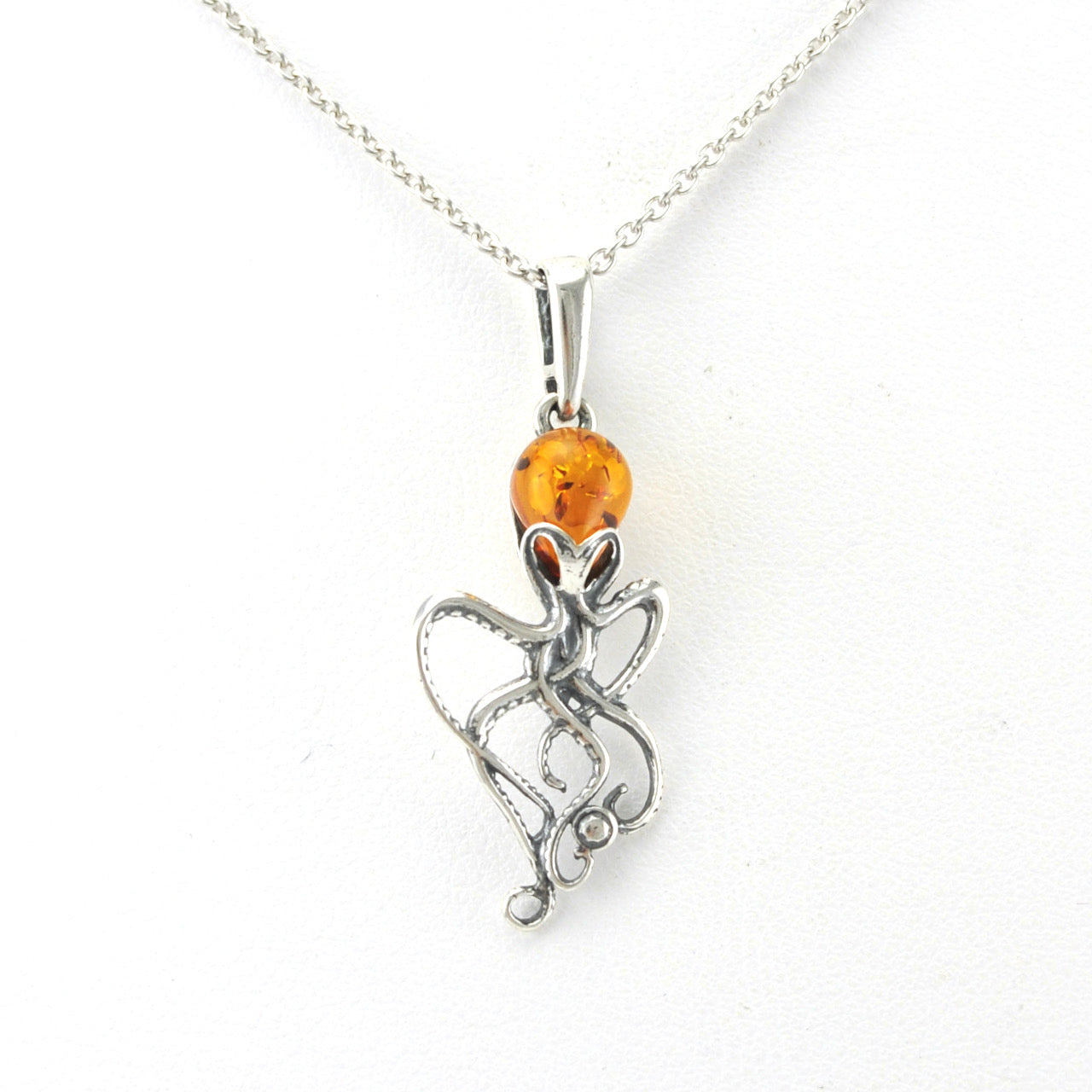 Alt View Sterling Silver Amber Octopus Necklace