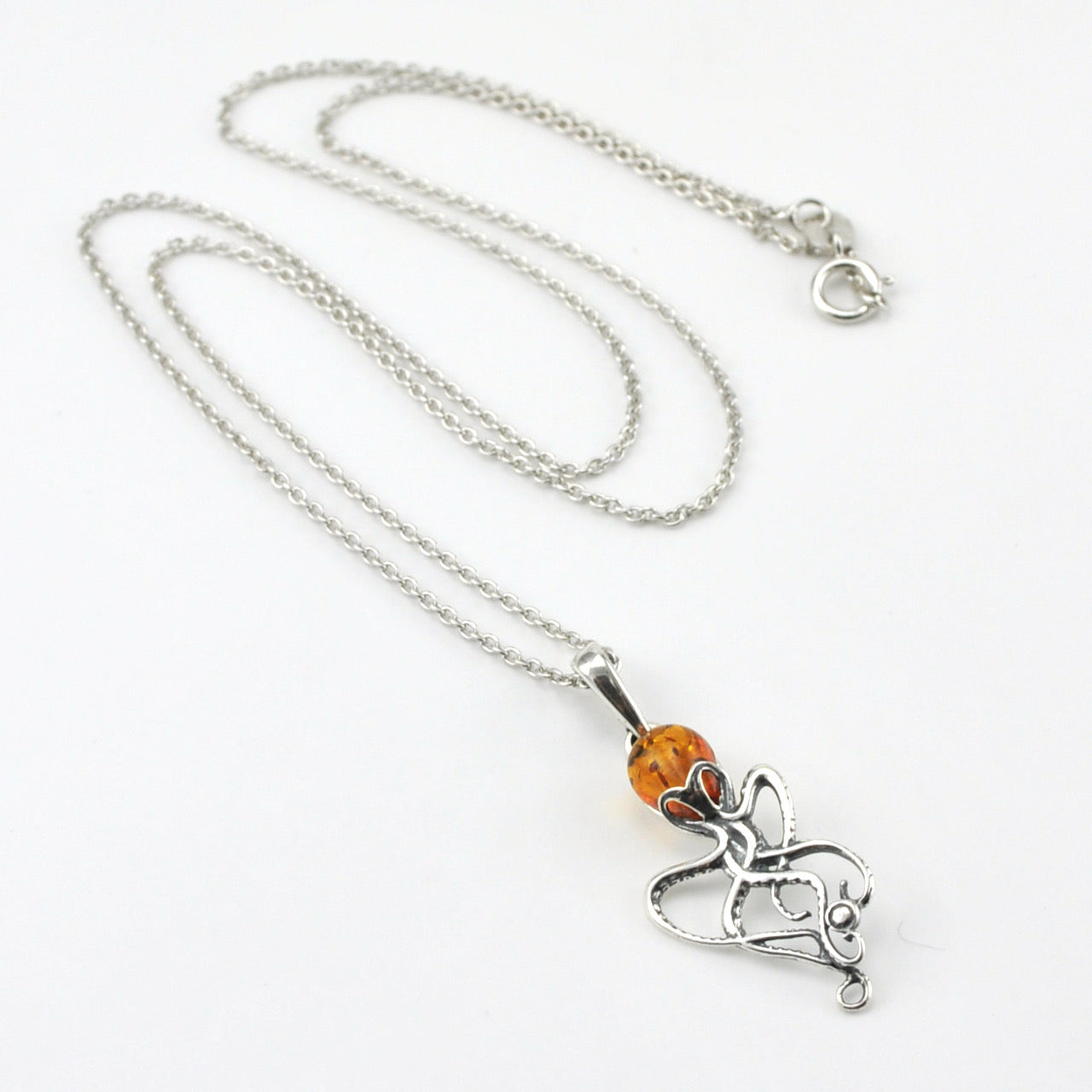 Sterling Silver Amber Octopus Necklace