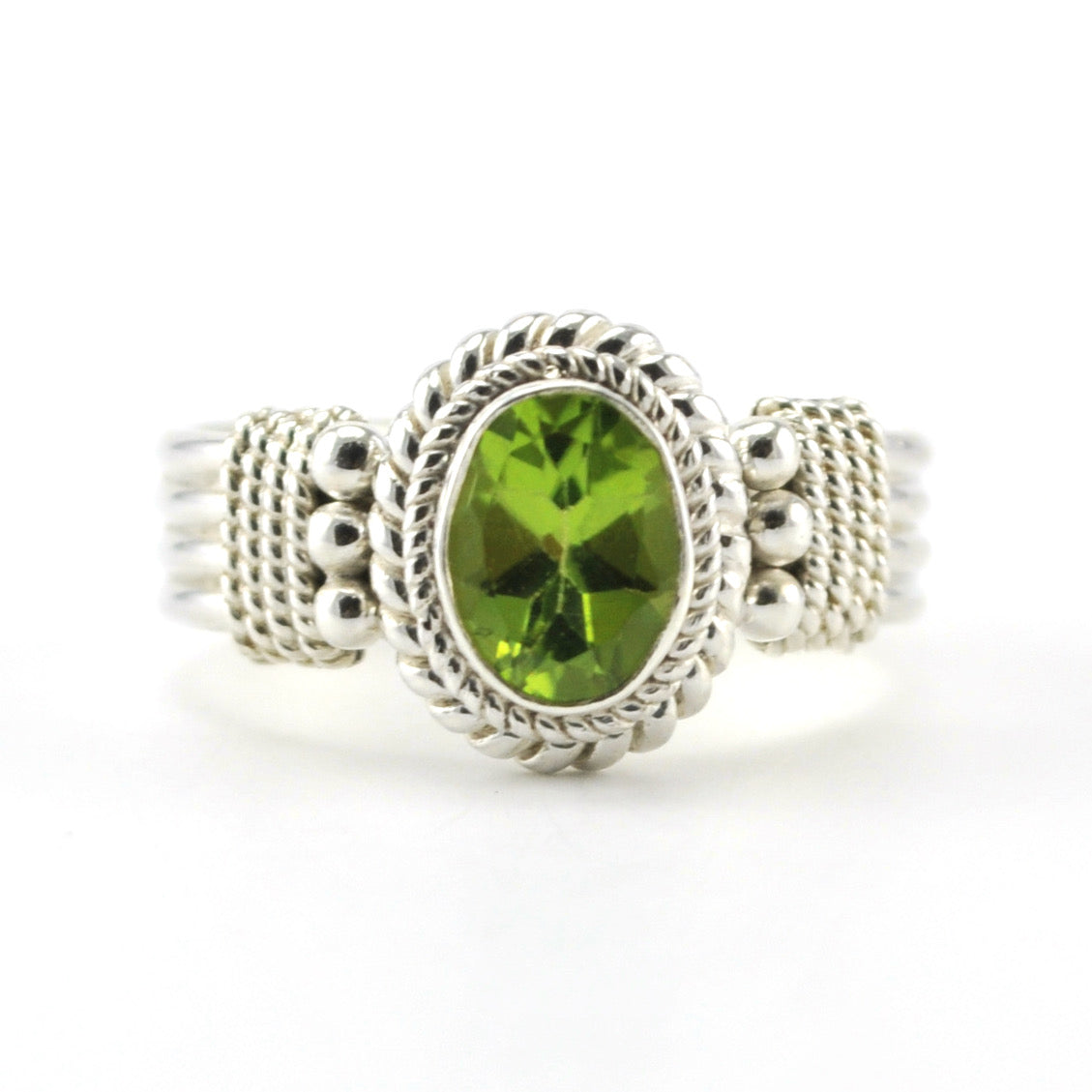 Alt View Sterling Silver Peridot 6x8mm Oval Ring