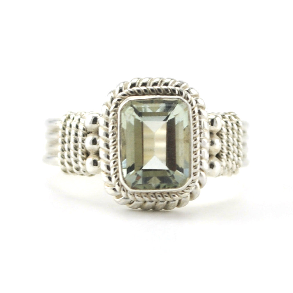Alt View Sterling Silver Green Amethyst 6x8mm Rectangle Ring