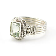 Sterling Silver Green Amethyst 6x8mm Rectangle Ring