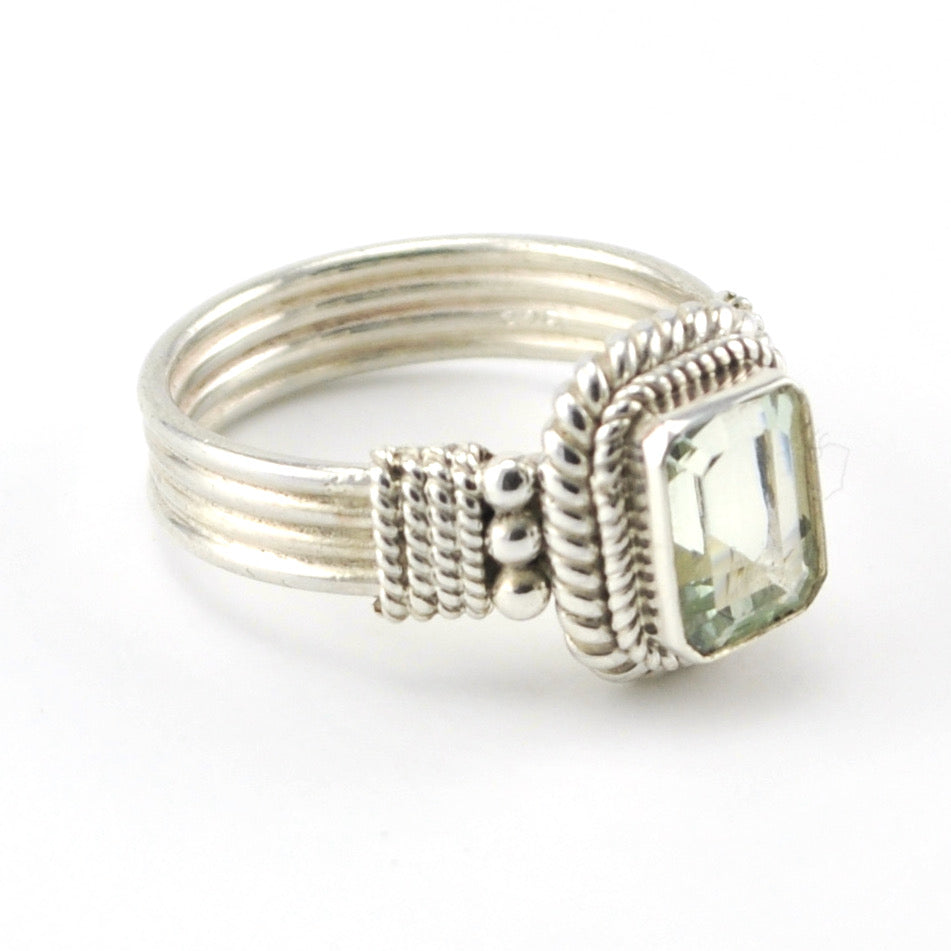 Side View Sterling Silver Green Amethyst 6x8mm Rectangle Ring