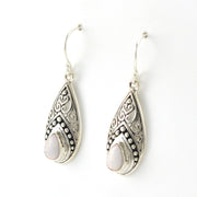 Side View Sterling Silver Created White Opal Tear Bali Earrings