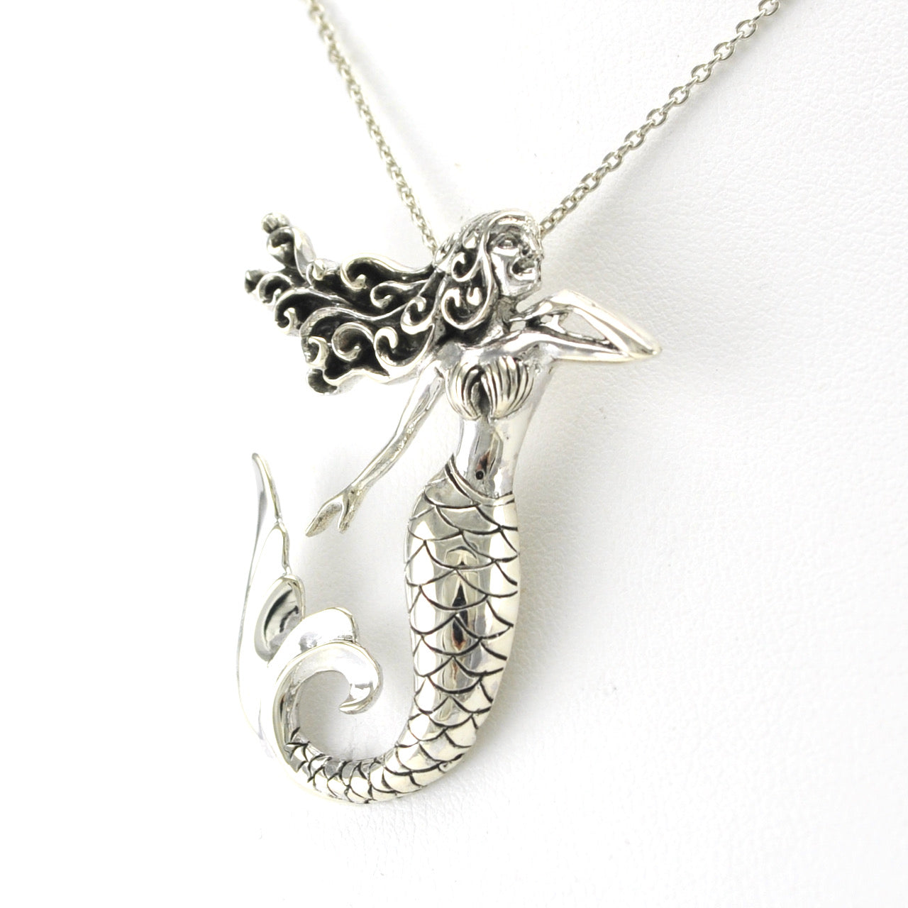 Side View Sterling Silver Mermaid Necklace