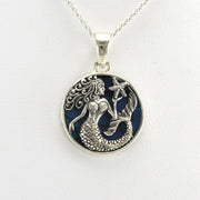 Alt View Sterling Silver Blue Abalone Mermaid with Starfish Necklace