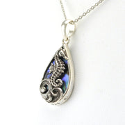 Side View Sterling Silver Abalone Seahorse Tear Necklace