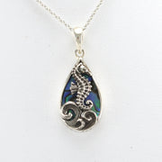Alt View Sterling Silver Abalone Seahorse Tear Necklace