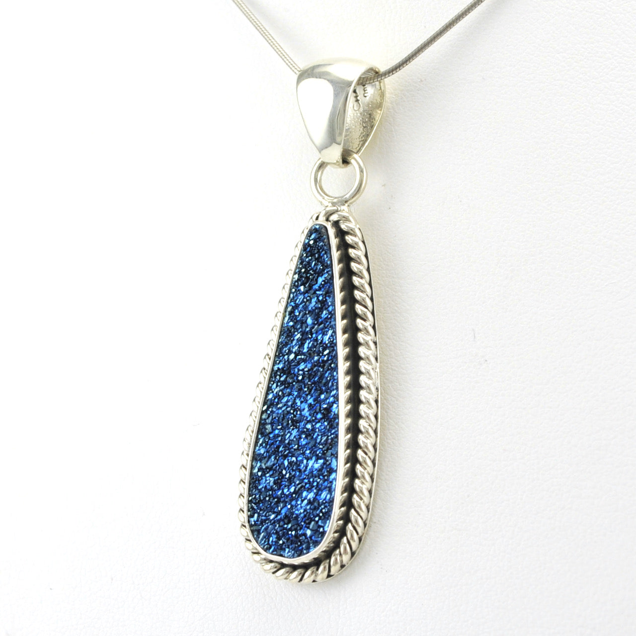 Sterling Silver Blue Druzy Agate Rope Pendant