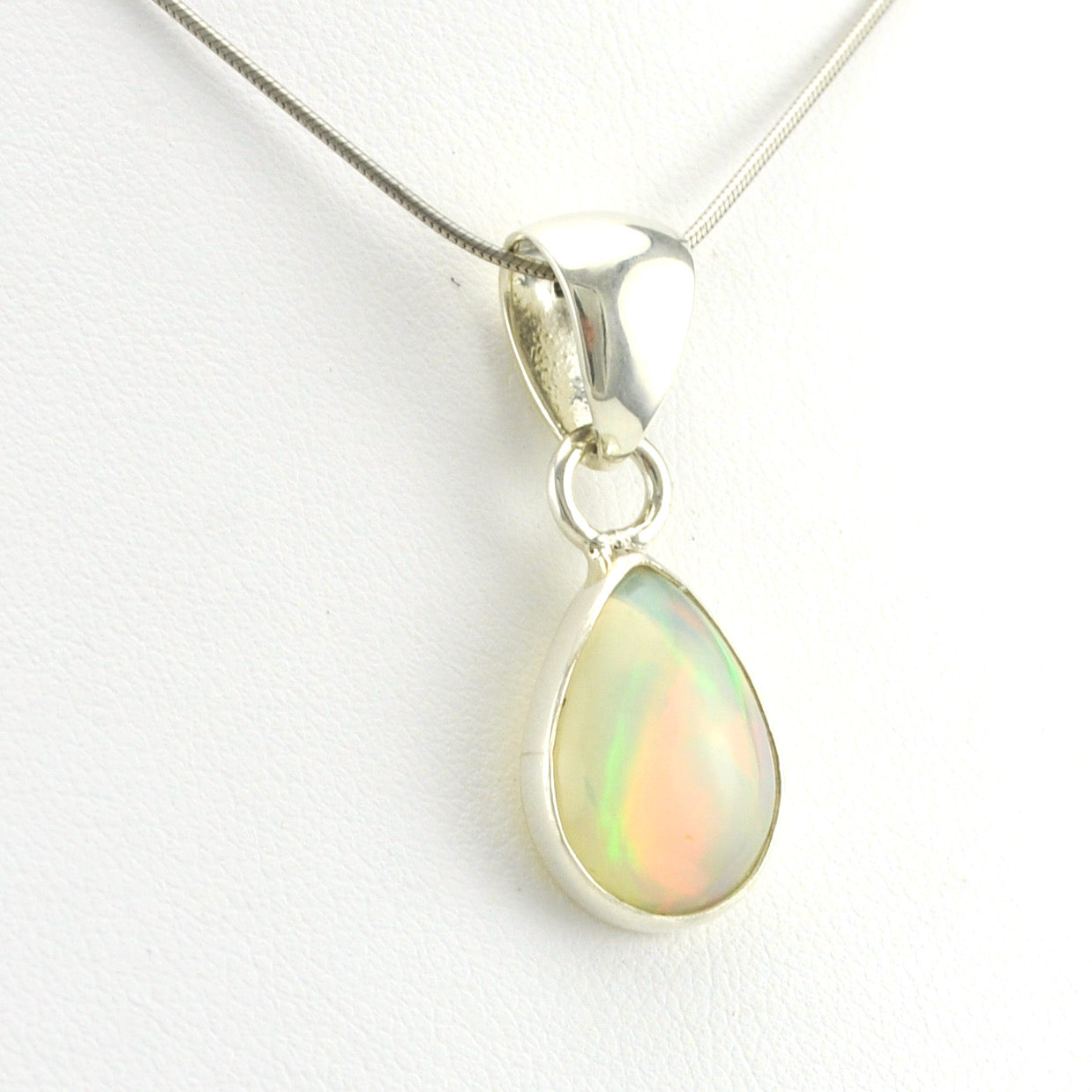 Side View Sterling Silver Ethiopian Opal Tear Pendant